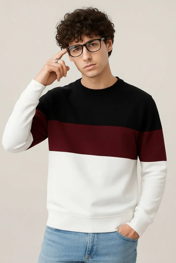 Black Maroon and White Block Sweatshirt