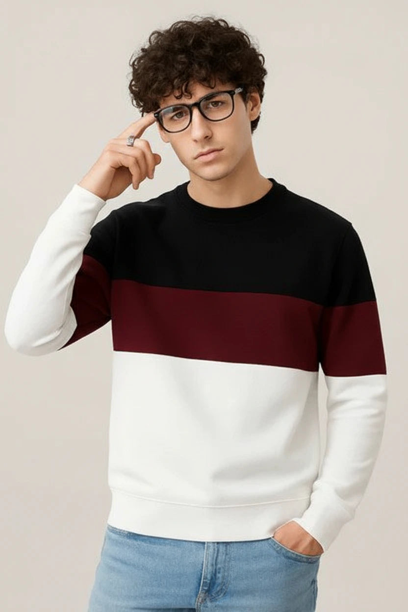Black Maroon and White Block Sweatshirt