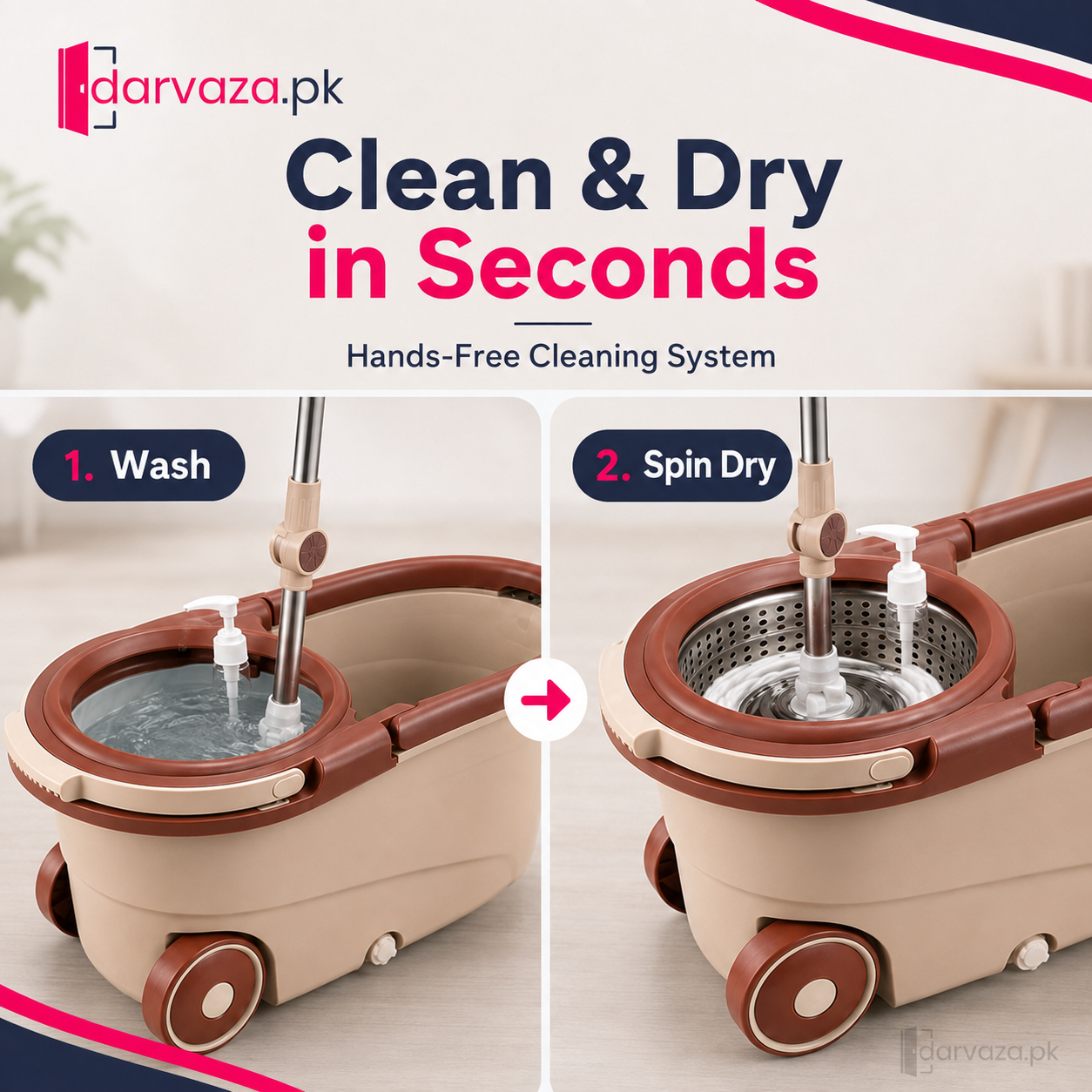 Premium 360° Spin Mop with Wheels & Self-Wringing Bucket Set