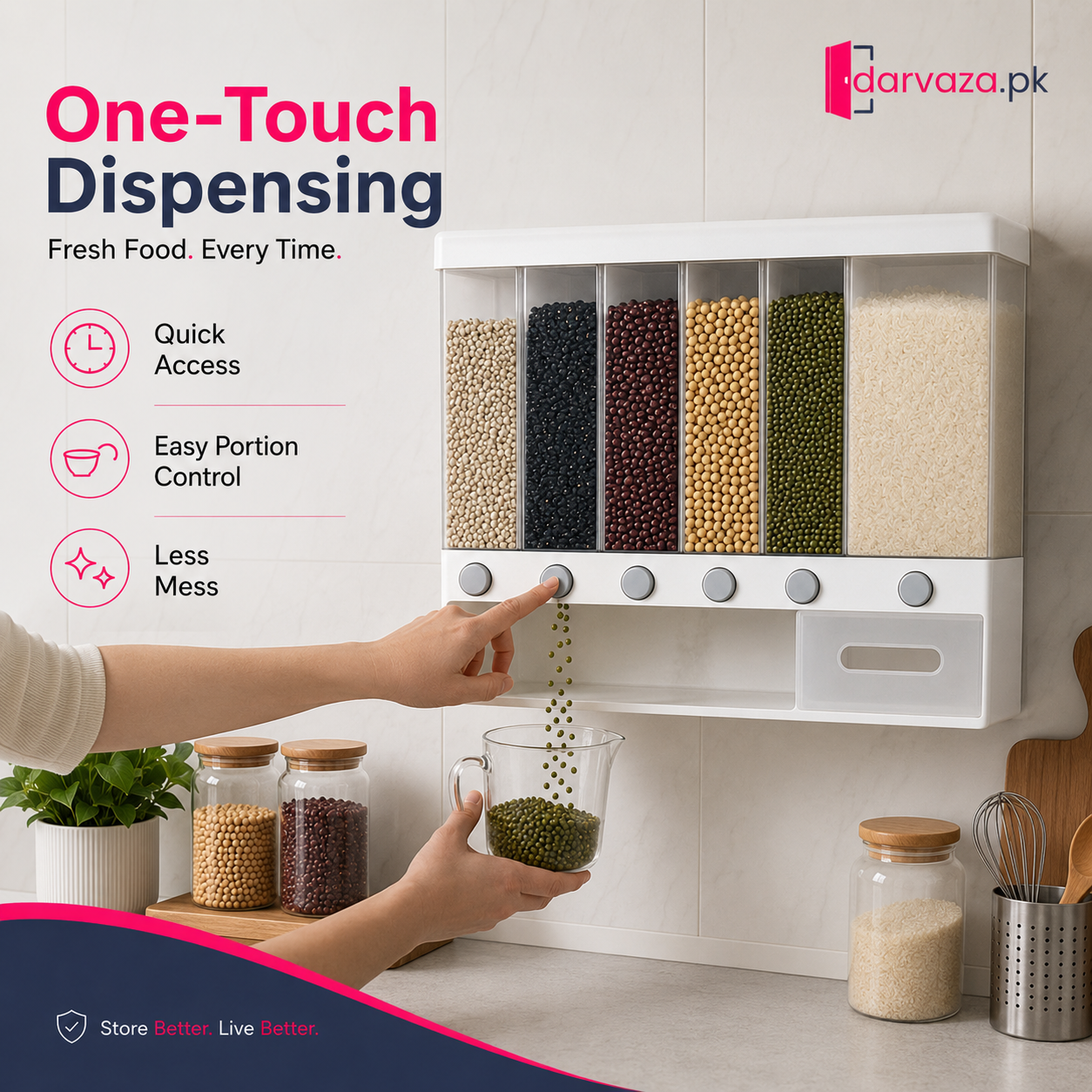 6-in-1 Wall-Mounted Dry Food Dispenser with Collection Drawer