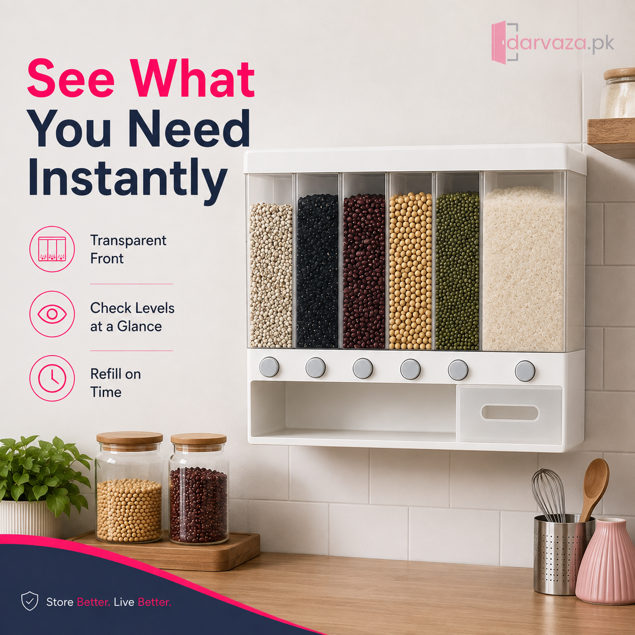 6-in-1 Wall-Mounted Dry Food Dispenser with Collection Drawer