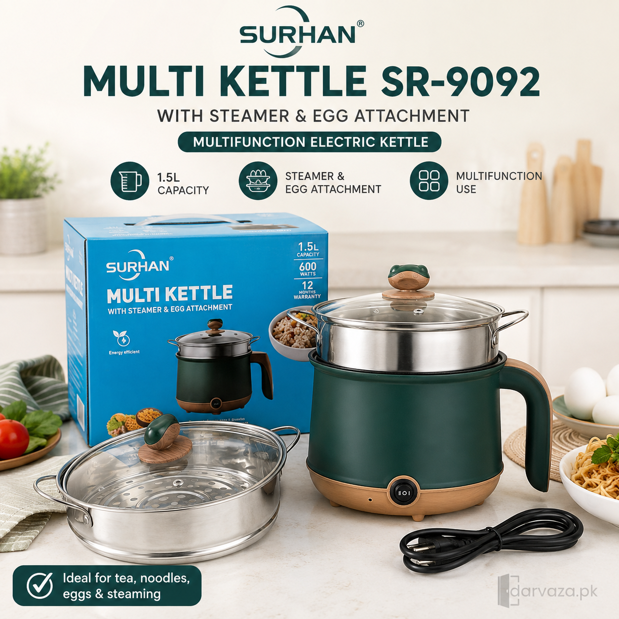 Surhan SR-9092 1.5L Multi Kettle with Steamer & Egg Attachment