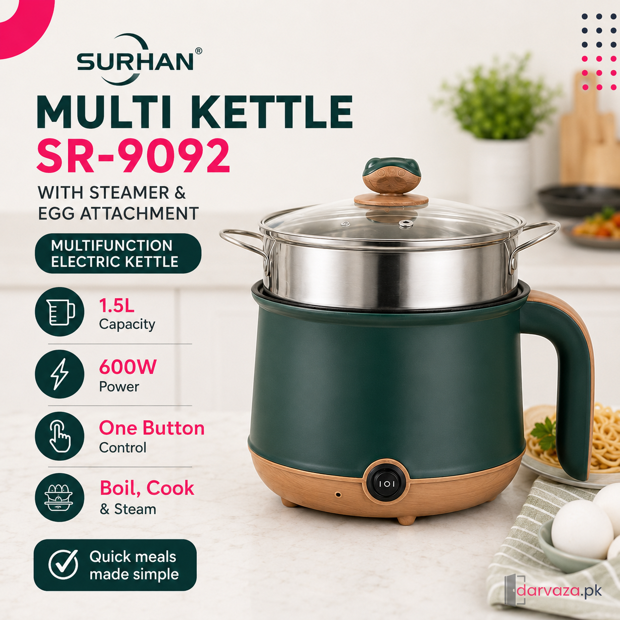 Surhan SR-9092 1.5L Multi Kettle with Steamer & Egg Attachment