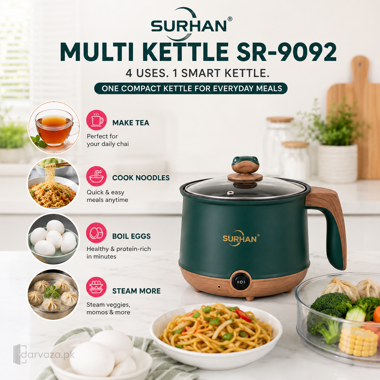 Surhan SR-9092 1.5L Multi Kettle with Steamer & Egg Attachment