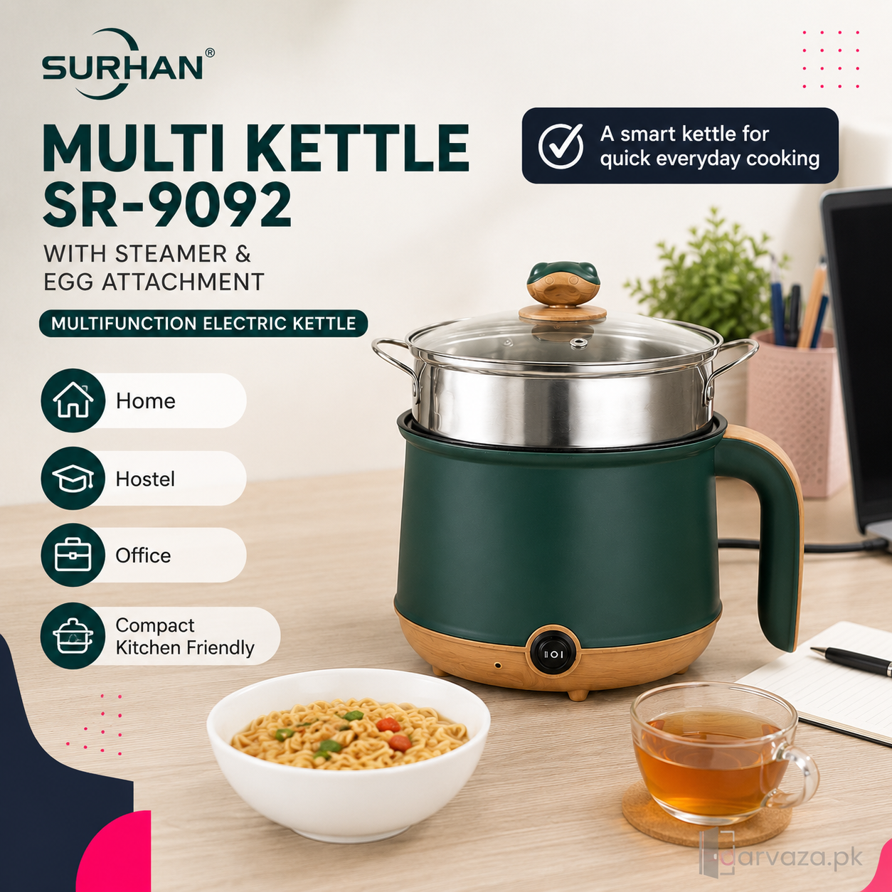 Surhan SR-9092 1.5L Multi Kettle with Steamer & Egg Attachment