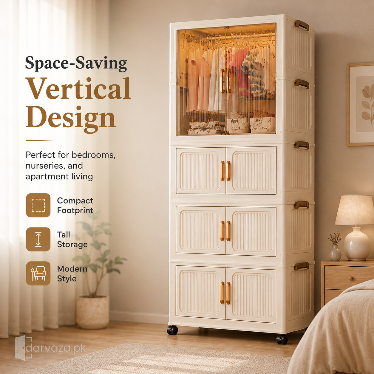 Premium Modular Plastic Wardrobe with Hanging Section – Foldable Dustproof Clothes Storage Cabinet