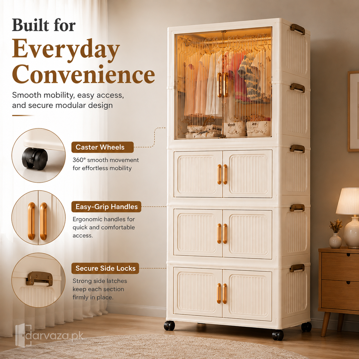 Premium Modular Plastic Wardrobe with Hanging Section – Foldable Dustproof Clothes Storage Cabinet