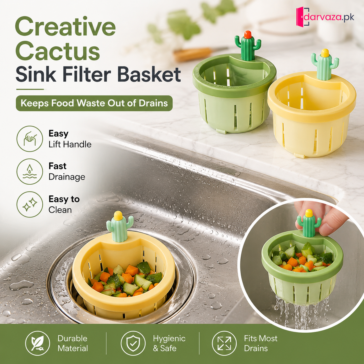 Pack of 2 Creative Cactus Sink Filter Basket | Kitchen Drain Food Waste Strainer