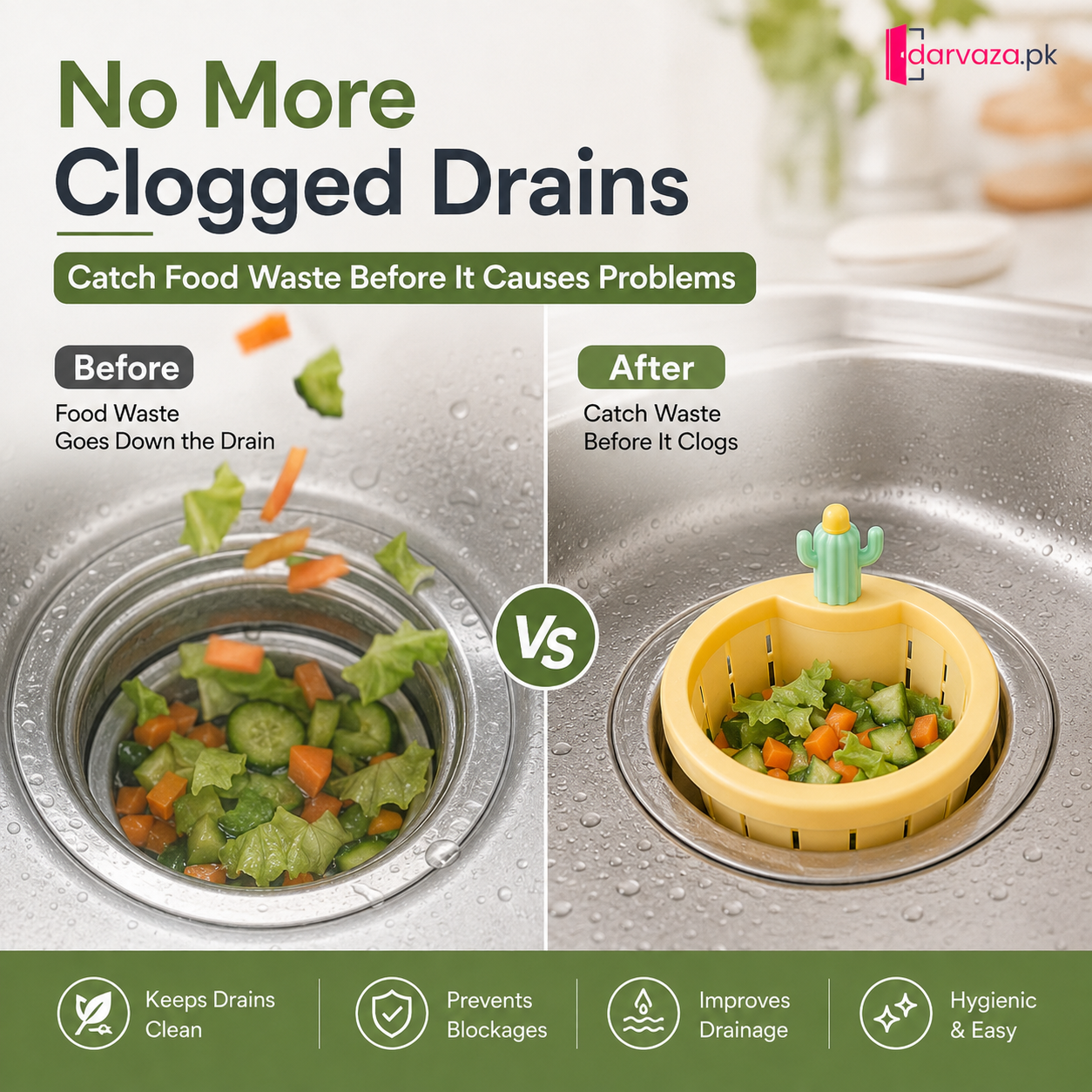 Pack of 2 Creative Cactus Sink Filter Basket | Kitchen Drain Food Waste Strainer