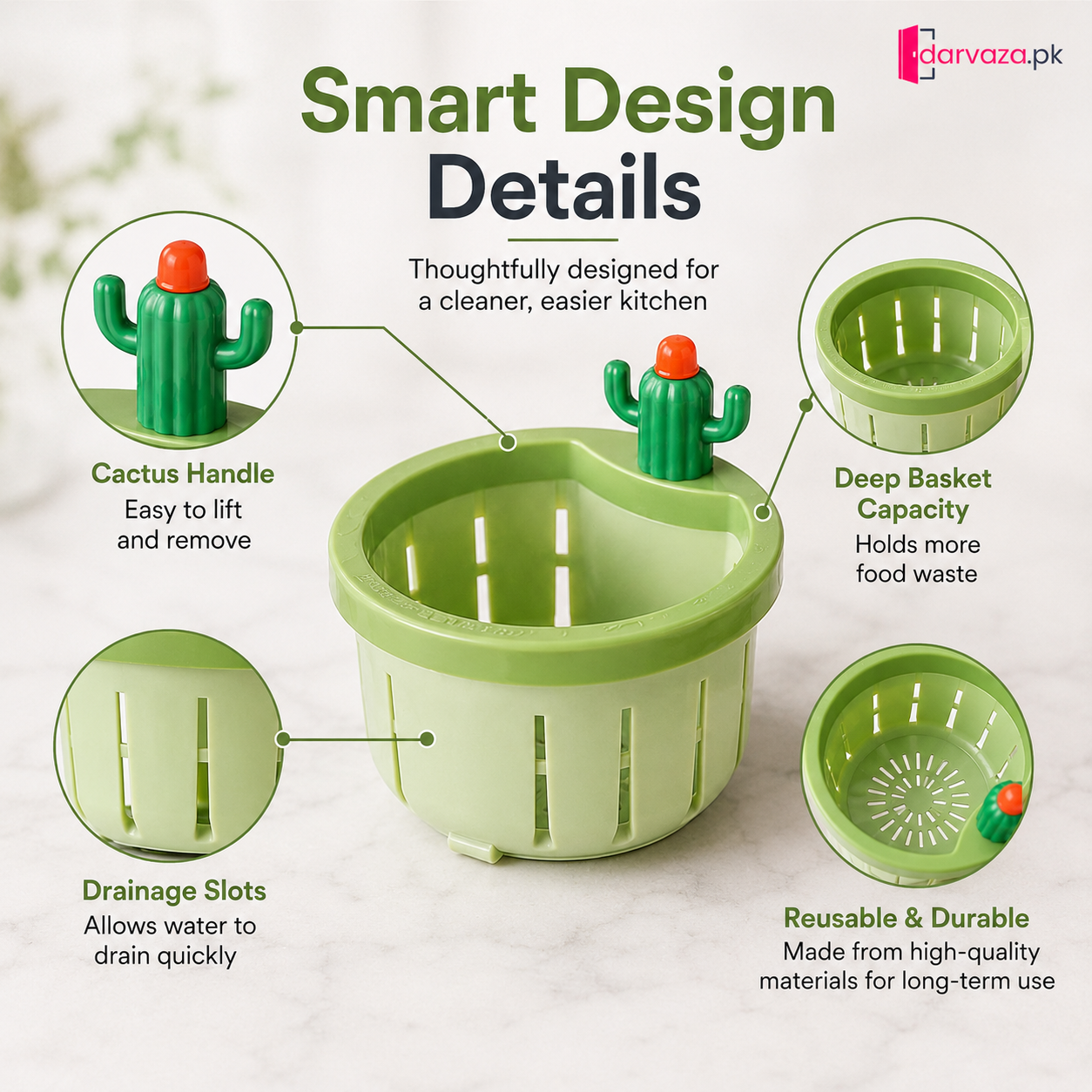 Pack of 2 Creative Cactus Sink Filter Basket | Kitchen Drain Food Waste Strainer