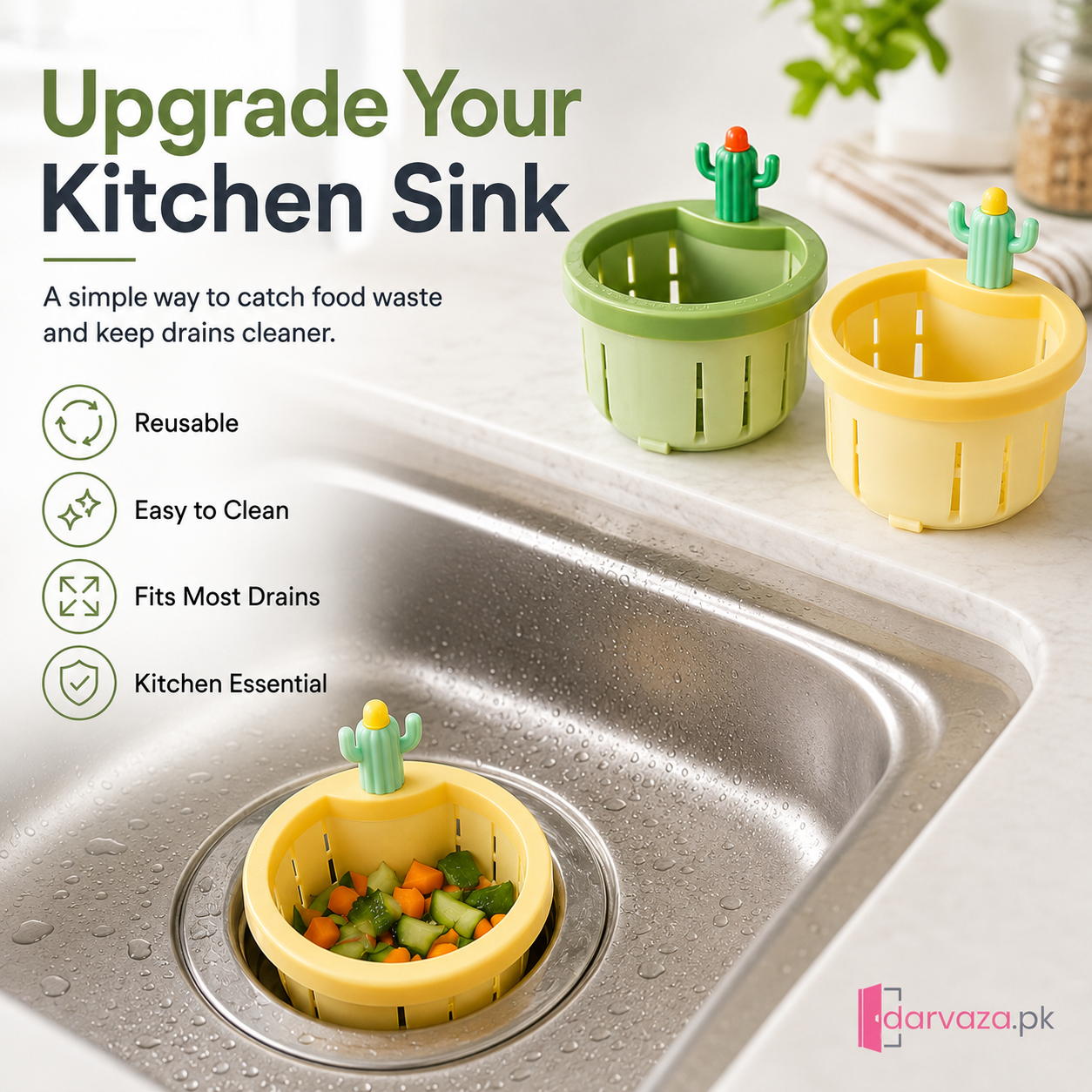 Pack of 2 Creative Cactus Sink Filter Basket | Kitchen Drain Food Waste Strainer