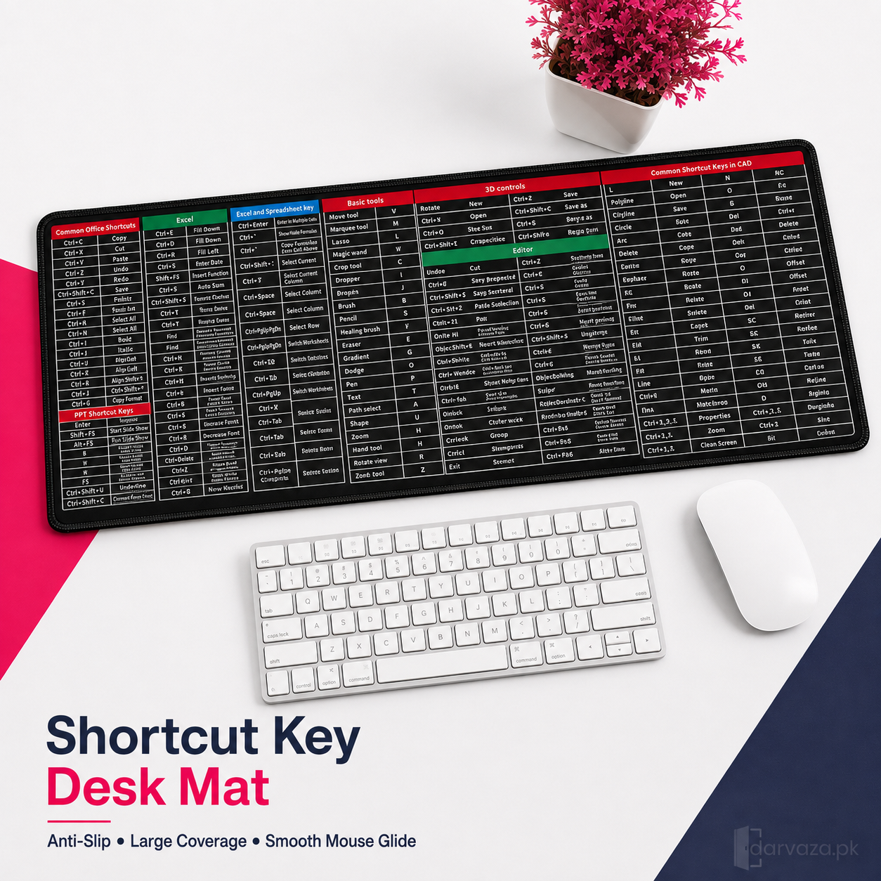 Anti-Slip Shortcut Key Extended Desk Mat | Large Keyboard & Mouse Pad