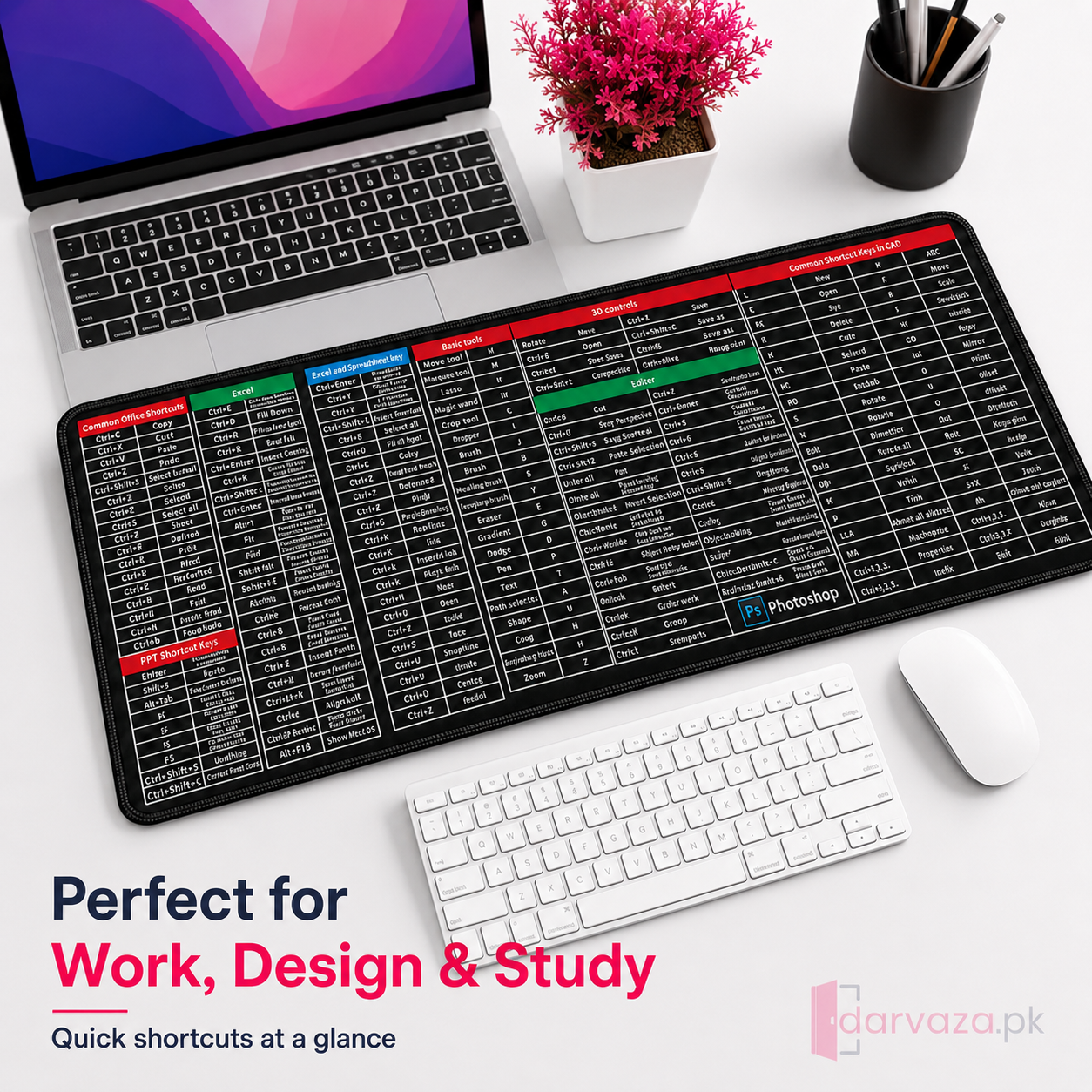 Anti-Slip Shortcut Key Extended Desk Mat | Large Keyboard & Mouse Pad