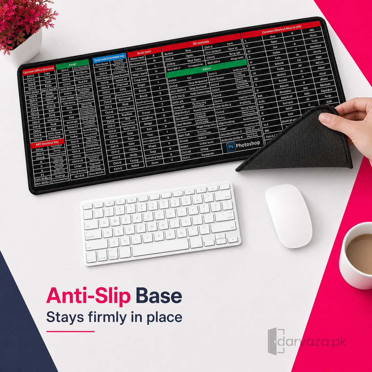 Anti-Slip Shortcut Key Extended Desk Mat | Large Keyboard & Mouse Pad
