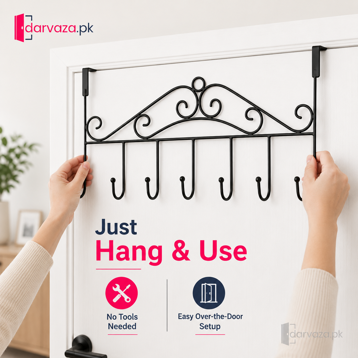 Pack of 2 Premium 7-Hook Over-the-Door Organizer | No-Drill Metal Towel, Bag & Accessory Hanger