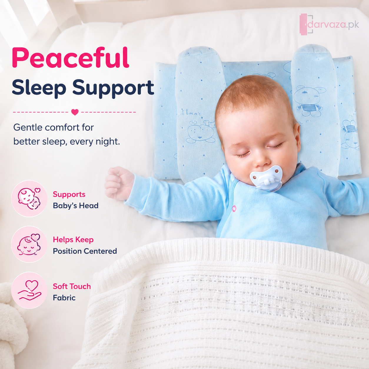Pack of 2 Baby Head Support Pillow with Side Bolsters – Soft & Comfortable
