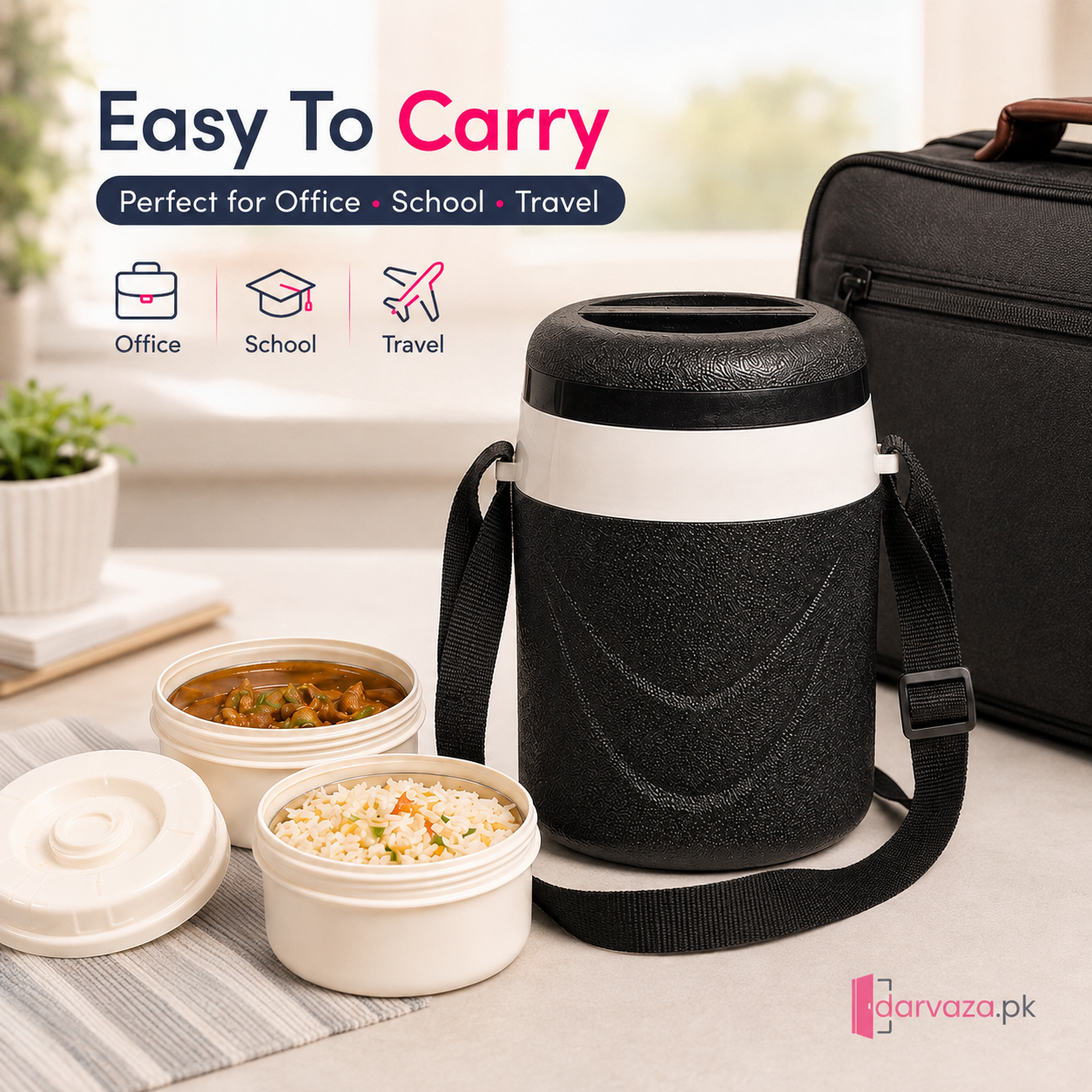 Appollo Riwayat Insulated Lunch Carrier | 2 Steel Bowls + 1 Salad Bowl | Leak-Proof Tiffin Box with Carry Strap