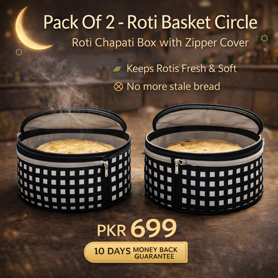 Flaky Roti 2 Pack Pack Of 2 - Roti Basket Circle – Roti Chapati Box with Zipper Cover ...
