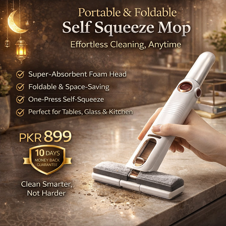 Portable & Foldable Self Squeeze Mop with Super Absorbent Cleaning Foam