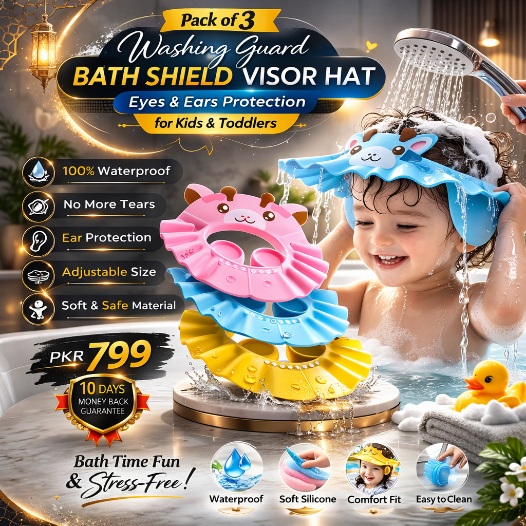 (Pack of 3) Washing Guard Bath Shield Visor Hat Eyes and Ears Head Protection Bath Shampoo Hat Waterproof Shower Cap for Kids Toddler