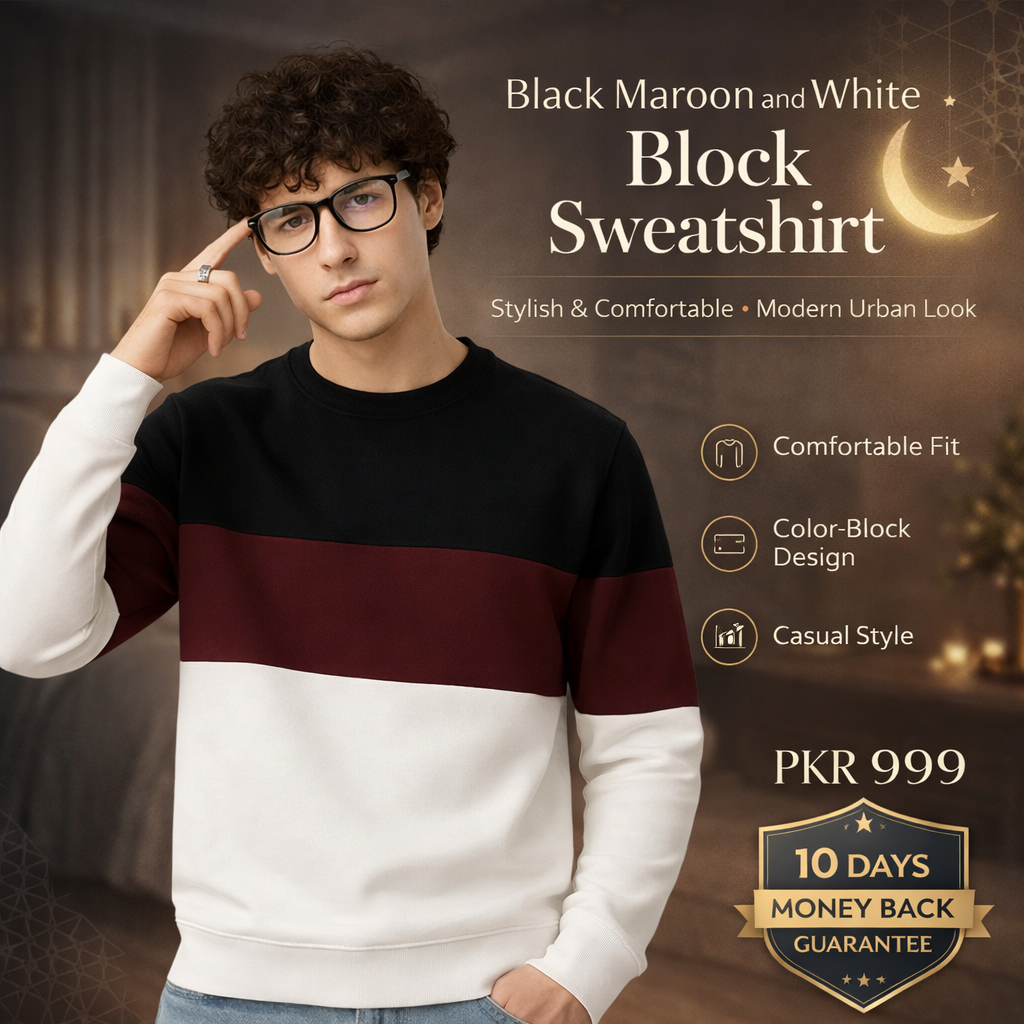 Black Maroon and White Block Sweatshirt