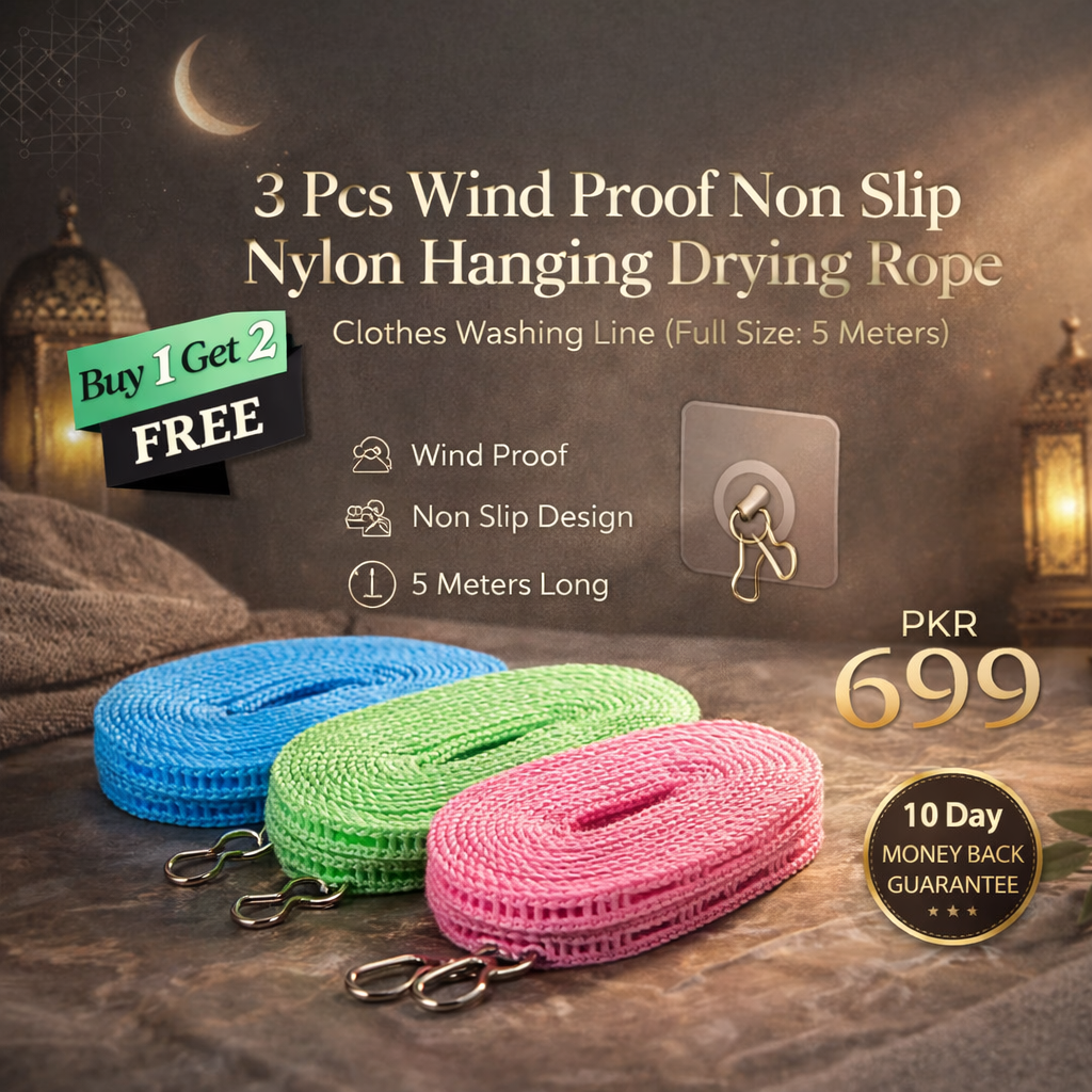 Buy 1 Get 2 Free Offer 3 Pcs Wind Proof Non Slip Nylon Hanging Drying Rope Clothes washing line with full size of 5 Meters in Rs 699