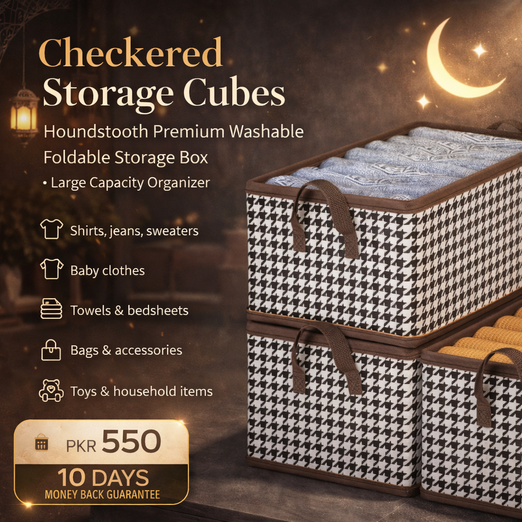 Checkered Storage Cubes - Houndstooth Premium Washable Foldable Storage Box – Large Capacity Organizer