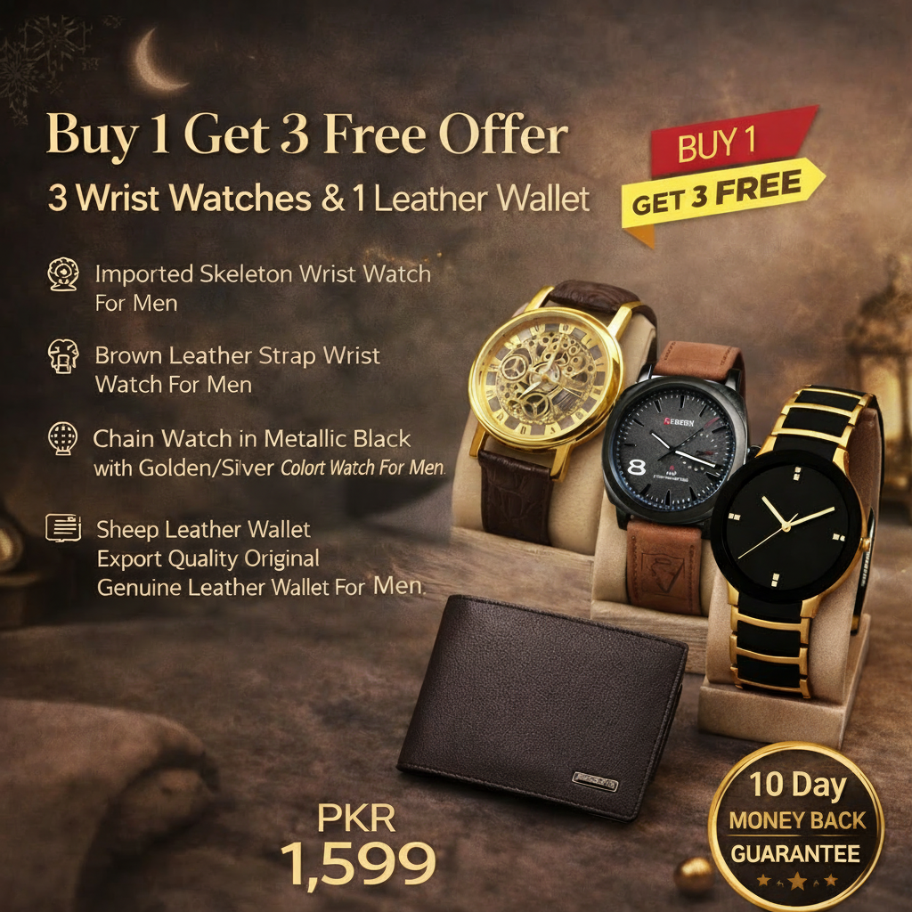 Buy 1 Get 3 Free Offer 3 Wrist Watches & 1 Leather Wallet