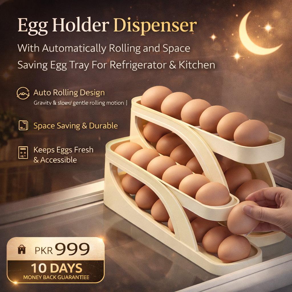 Egg Holder Dispenser With Automatically Rolling and Space Saving Egg Tray For Refrigerator and Kitchen