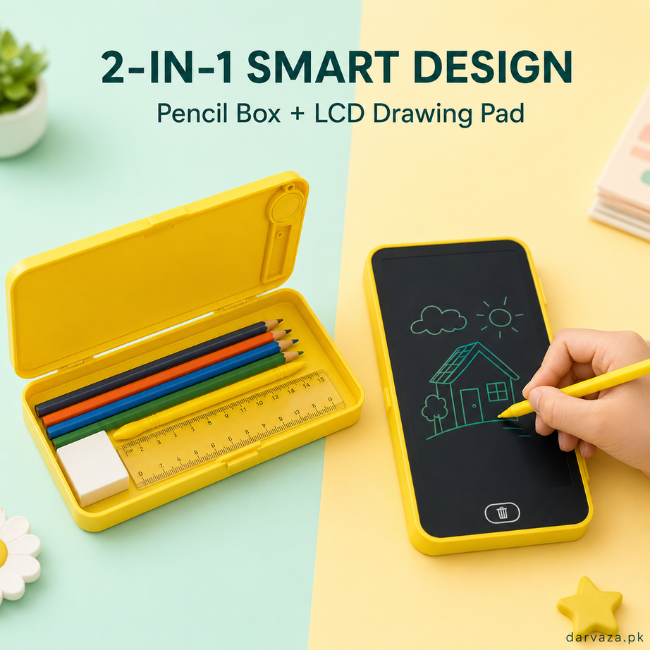 LCD Writing Tablet Pencil Box – Smart Drawing Board & Stationery Case for Kids (Value Pack)