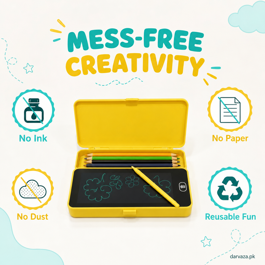 LCD Writing Tablet Pencil Box – Smart Drawing Board & Stationery Case for Kids (Value Pack)