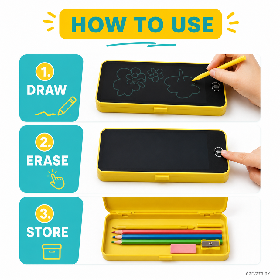 LCD Writing Tablet Pencil Box – Smart Drawing Board & Stationery Case for Kids (Value Pack)