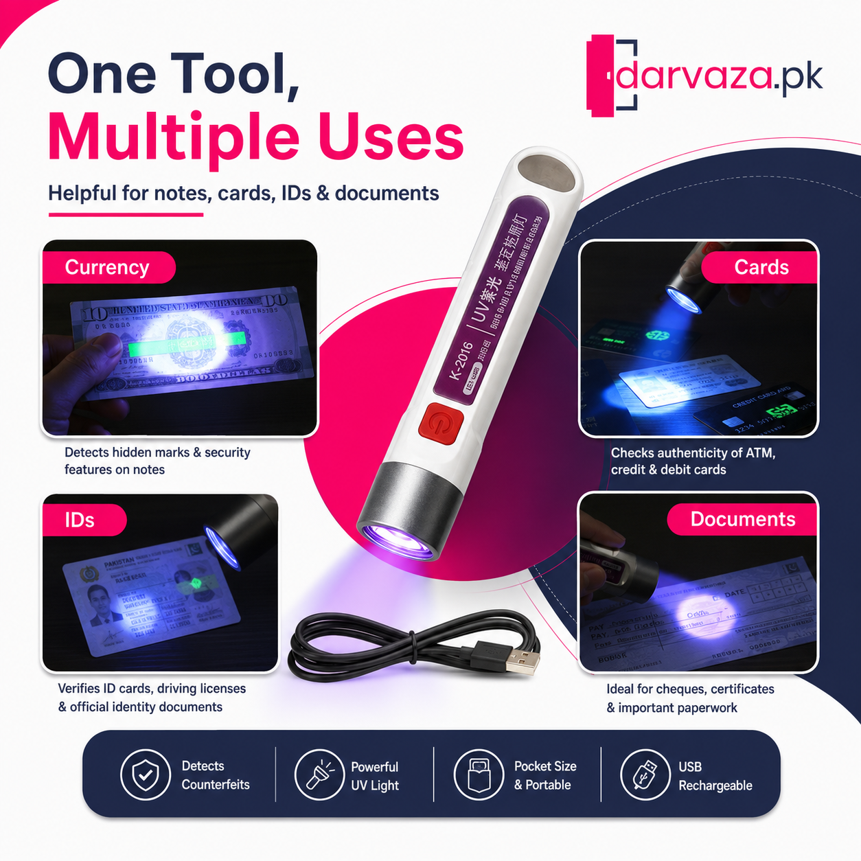 Rechargeable UV Money Detector Light – Fake Note Checker