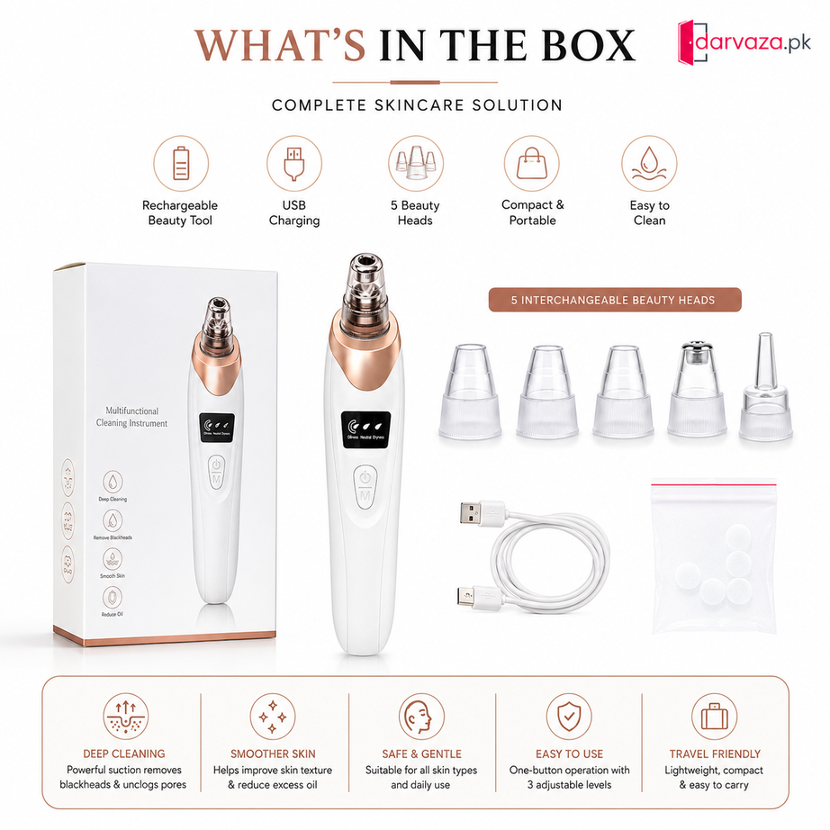 5in1 Rechargeable Blackhead Remover and Vacuum Suction Acne Pore Cleaner