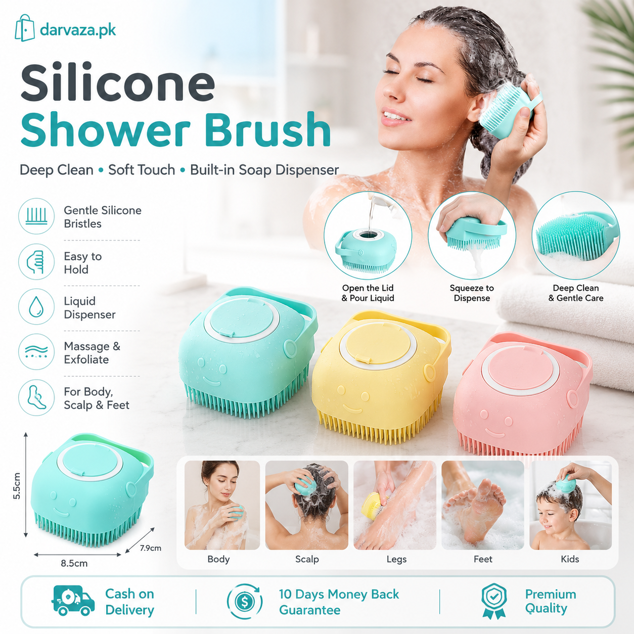 Buy 1 Get 1 Free Magic Silicone Bath and Body Brush Scrubber and Massager with Soap Dispenser