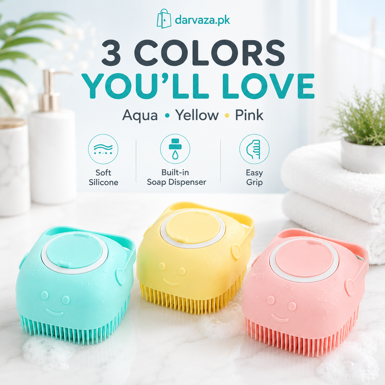 Buy 1 Get 1 Free Magic Silicone Bath and Body Brush Scrubber and Massager with Soap Dispenser