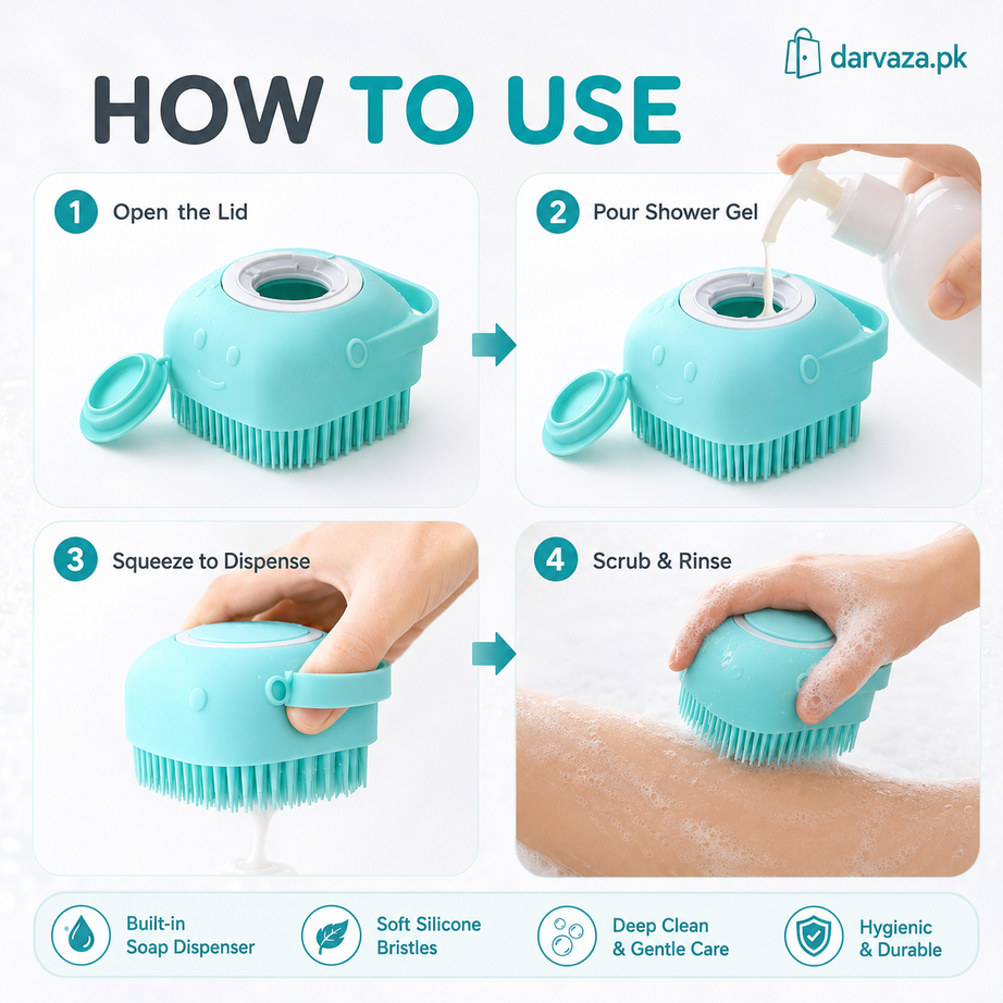 Buy 1 Get 1 Free Magic Silicone Bath and Body Brush Scrubber and Massager with Soap Dispenser