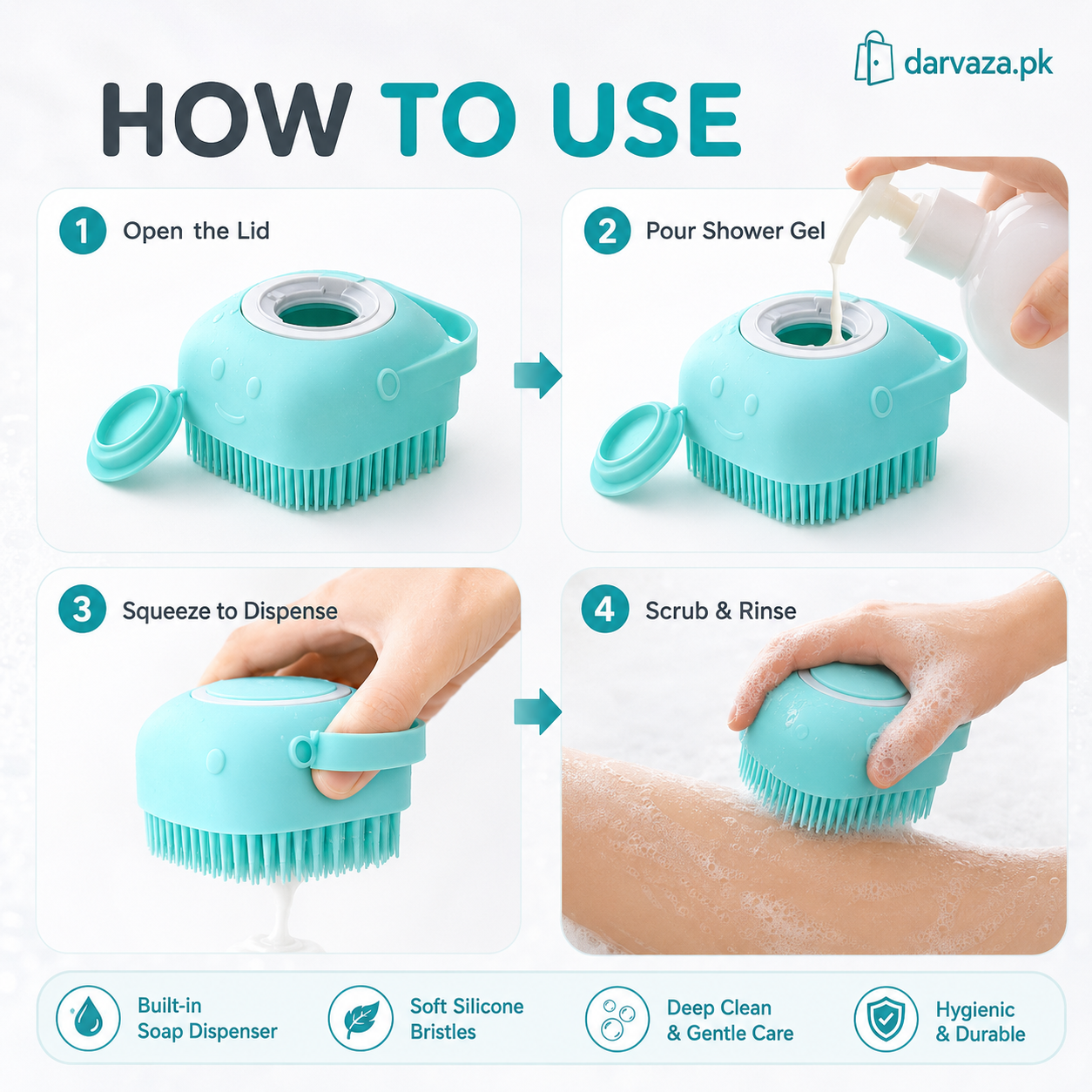 Buy 1 Get 1 Free Magic Silicone Bath and Body Brush Scrubber and Massager with Soap Dispenser