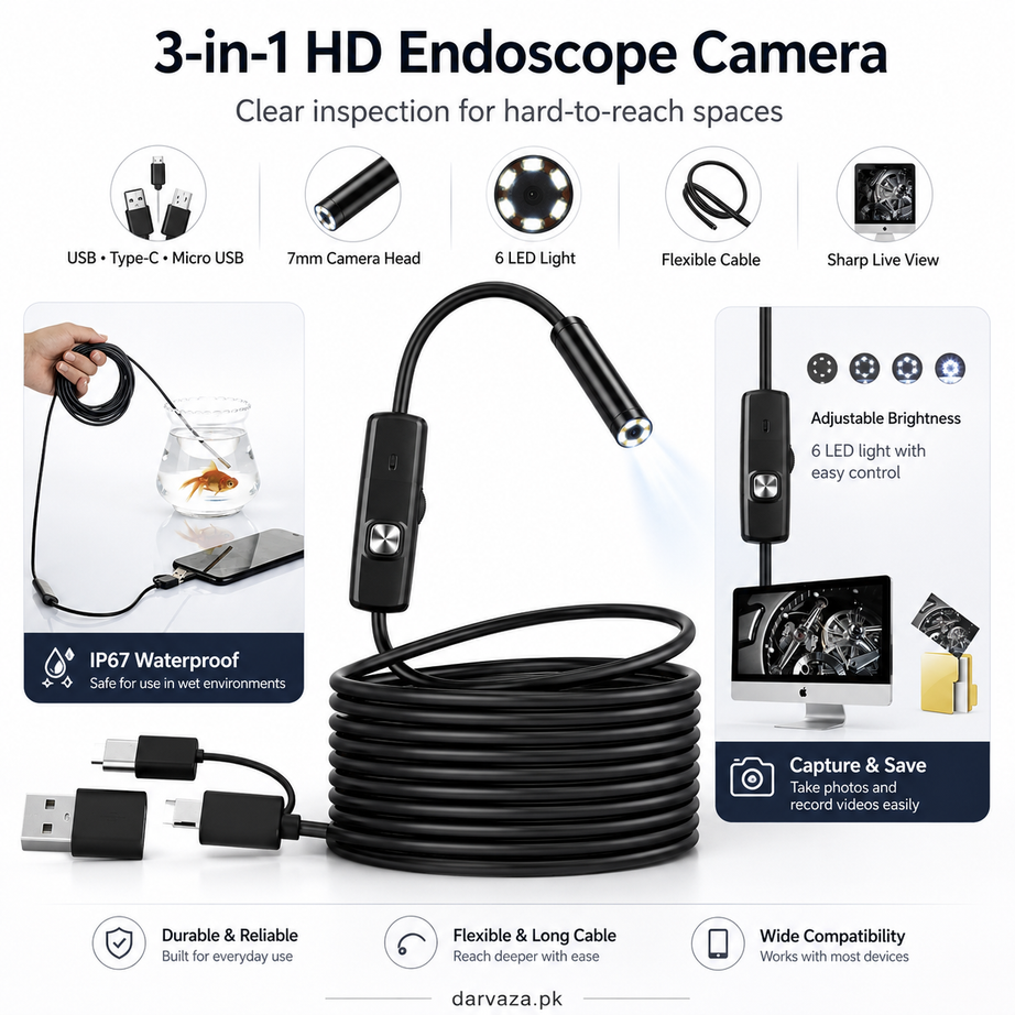 Waterproof Endoscope Camera for Inspection With 6 LED and Soft Cable