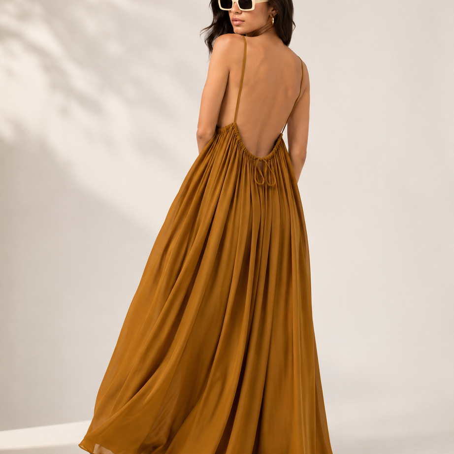 Premium Gathered Maxi Dress – Spaghetti Strap Long Backless Cami (Summer | Maternity | Nightwear Comfort Fit)