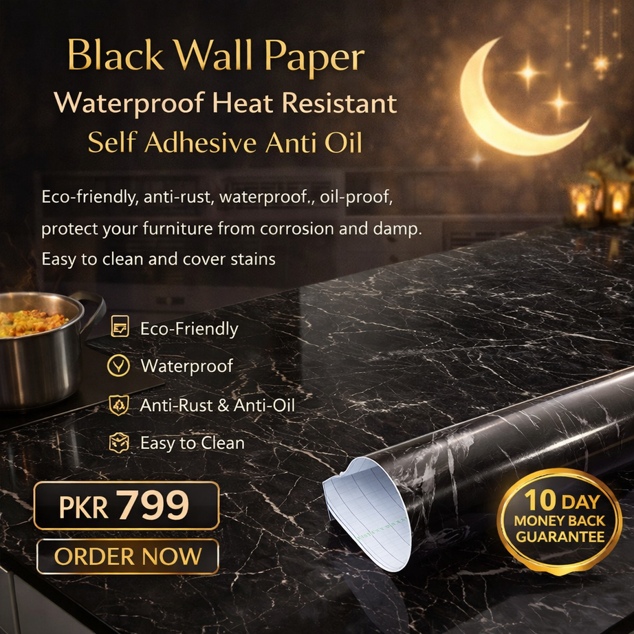 Black Wall Paper Waterproof Heat Resistant Self Adhesive Anti Oil Kitchen Wallpaper Marble Sheet