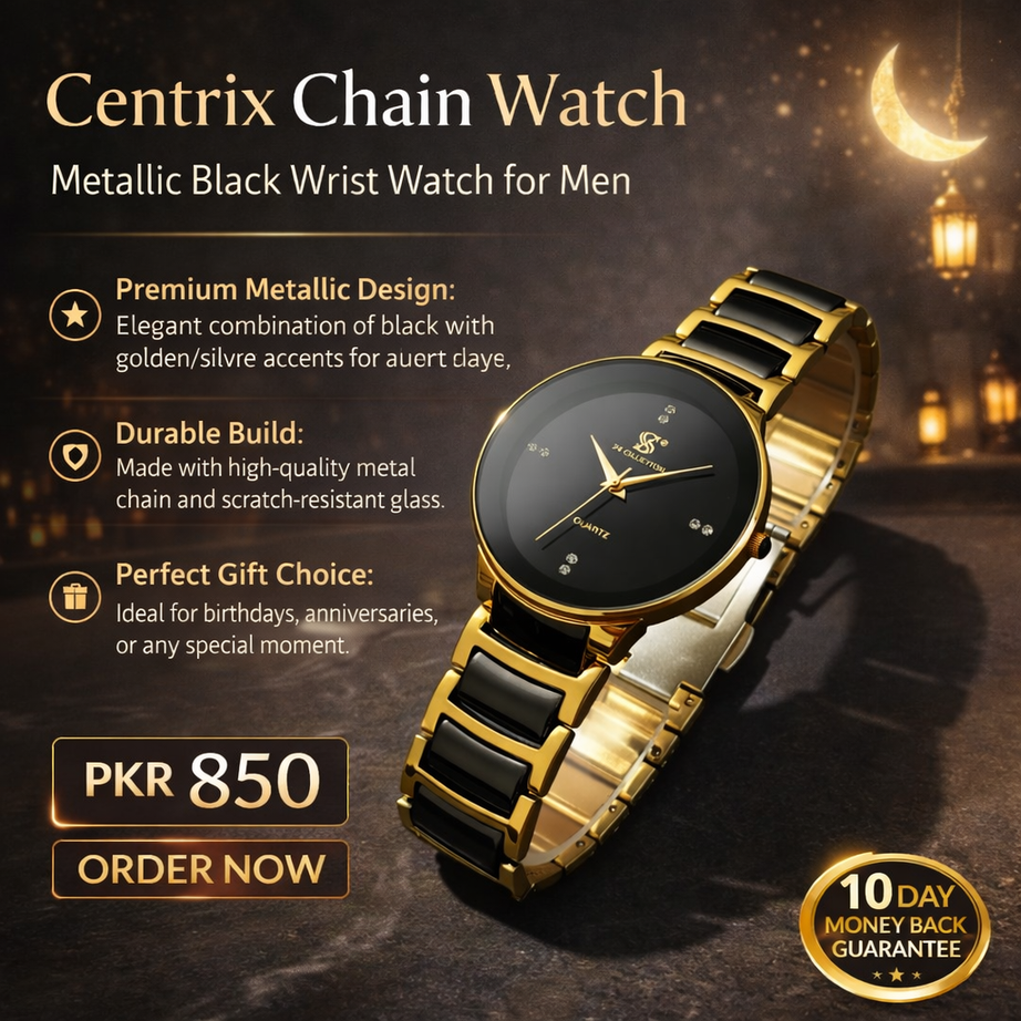 Centrix Chain Watch in Metallic Black with Golden/Silver Color Wrist Watch For Men