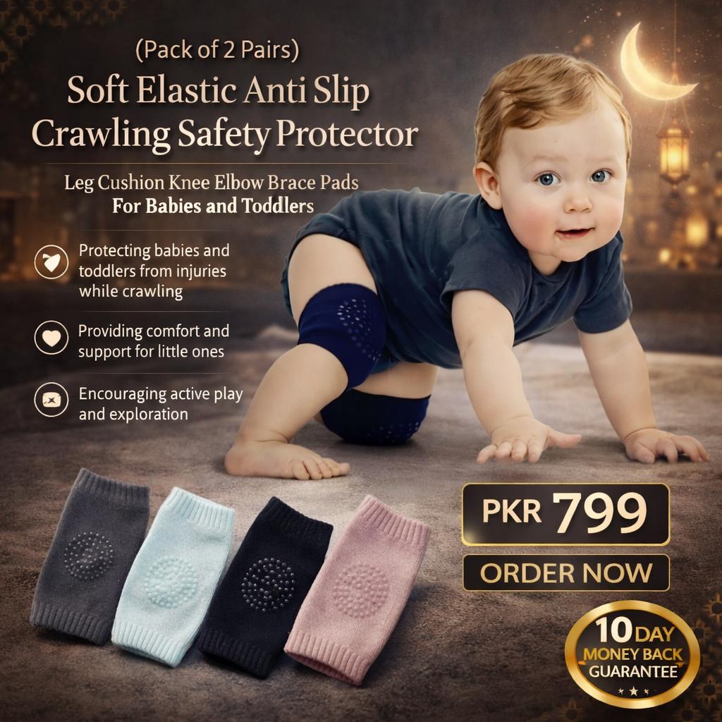 (Pack of 2 Pairs) Soft Elastic Anti Slip Crawling Safety Protector Leg Cushion Knee Elbow Brace Pads For Babies and Toddlers