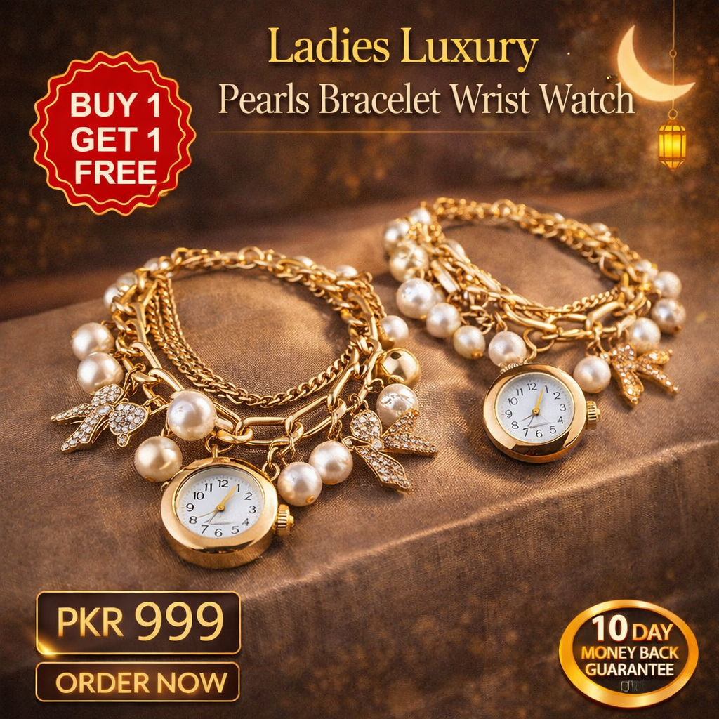 Buy 1 Get 1 Free Offer Ladies Luxury Pearls Bracelet Wrist Watch