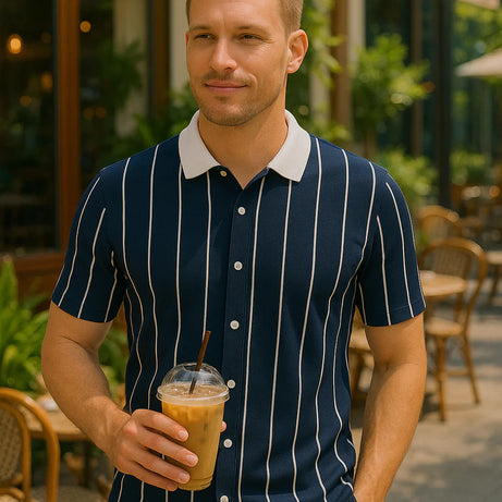 Contrast Collar Button Down Polo for Men – BLUE