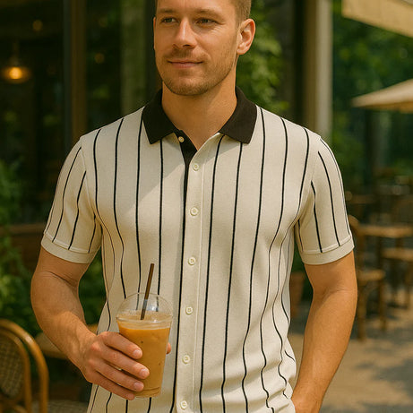 Contrast Collar Button Down Polo for Men – WHITE