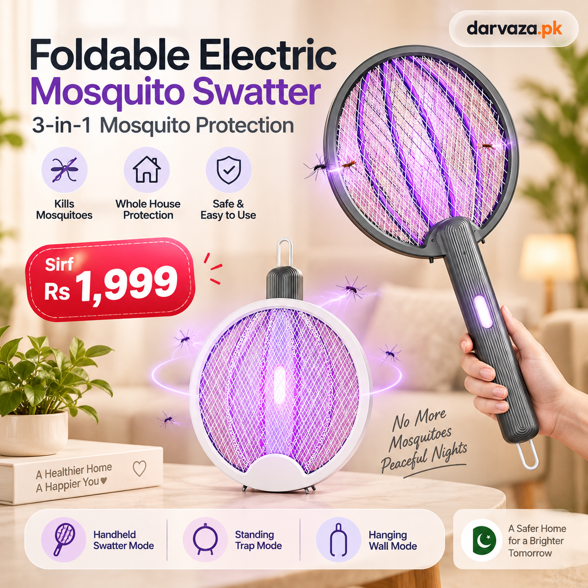 Foldable Electric Mosquito Swatter Racket