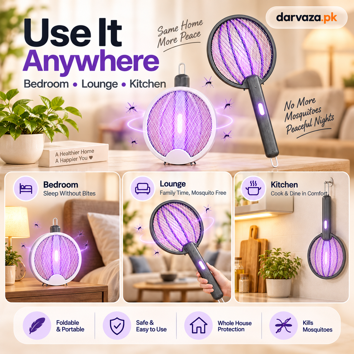 Foldable Electric Mosquito Swatter Racket