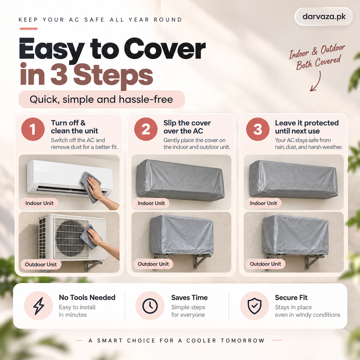 Waterproof Split AC Cover Set (Inner + Outer) – Universal Size for 1 Ton, 1.5 Ton and 2 Ton