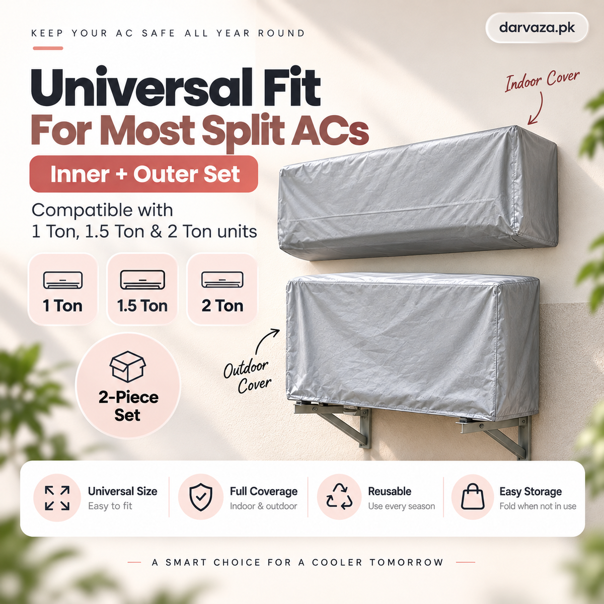 Waterproof Split AC Cover Set (Inner + Outer) – Universal Size for 1 Ton, 1.5 Ton and 2 Ton
